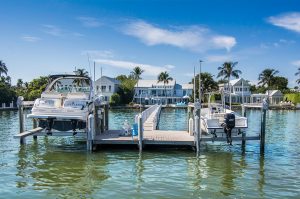 Old Florida Dock design with 20,000lbs. and 12,000lbs. Sea Drive Lifts Captiva, Florida.