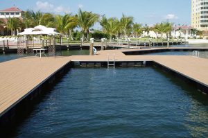 Innovative Lap pool within floating dock facility with amenities.