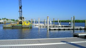Aluminum Floating Dock Staging for 130 slip marina in Fort Myers Beach Florida.