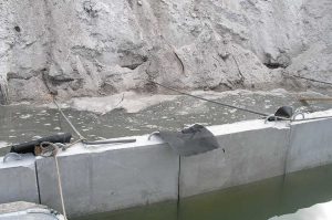 Helical Tiebacks with 90 degree hooks placed into seawall cap forms.